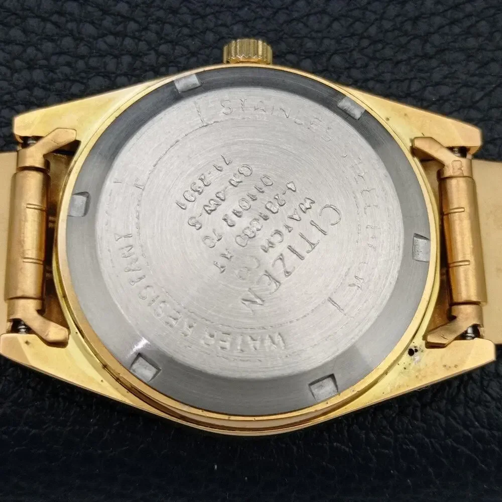 Vintage 1985 Citizen Automatic Mens Gold Watch W/daydate & Red accents